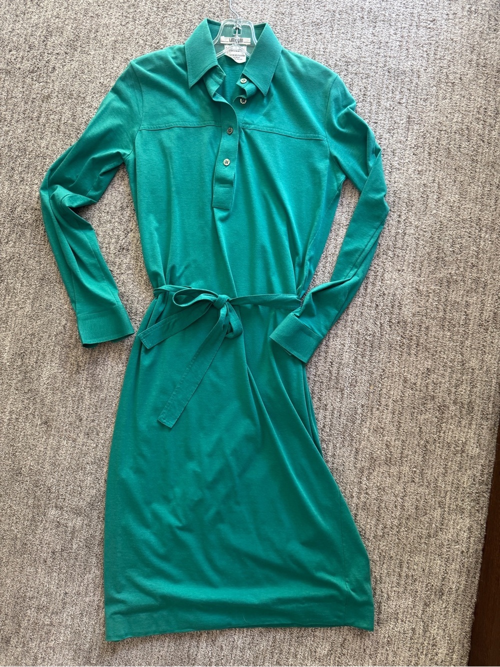 I. Magnin by Leon Levin Vintage 1970s Emerald Green Long Sleeve Midi Shirtdress